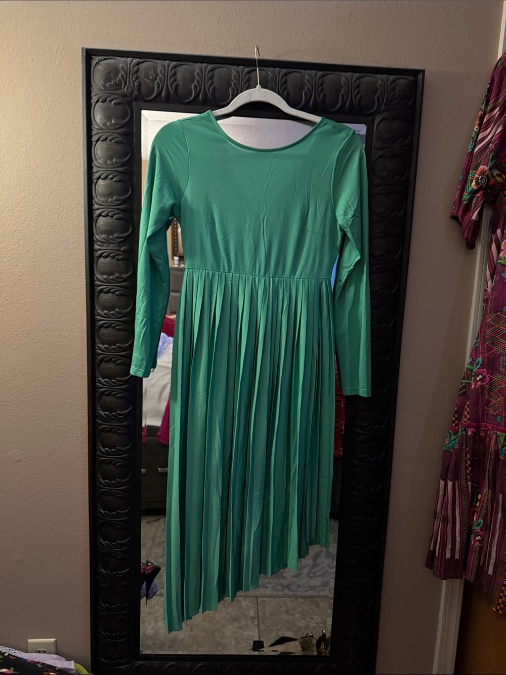 ASOS Green Long Sleeve Pleated Midi faux wrap Dress sz 4